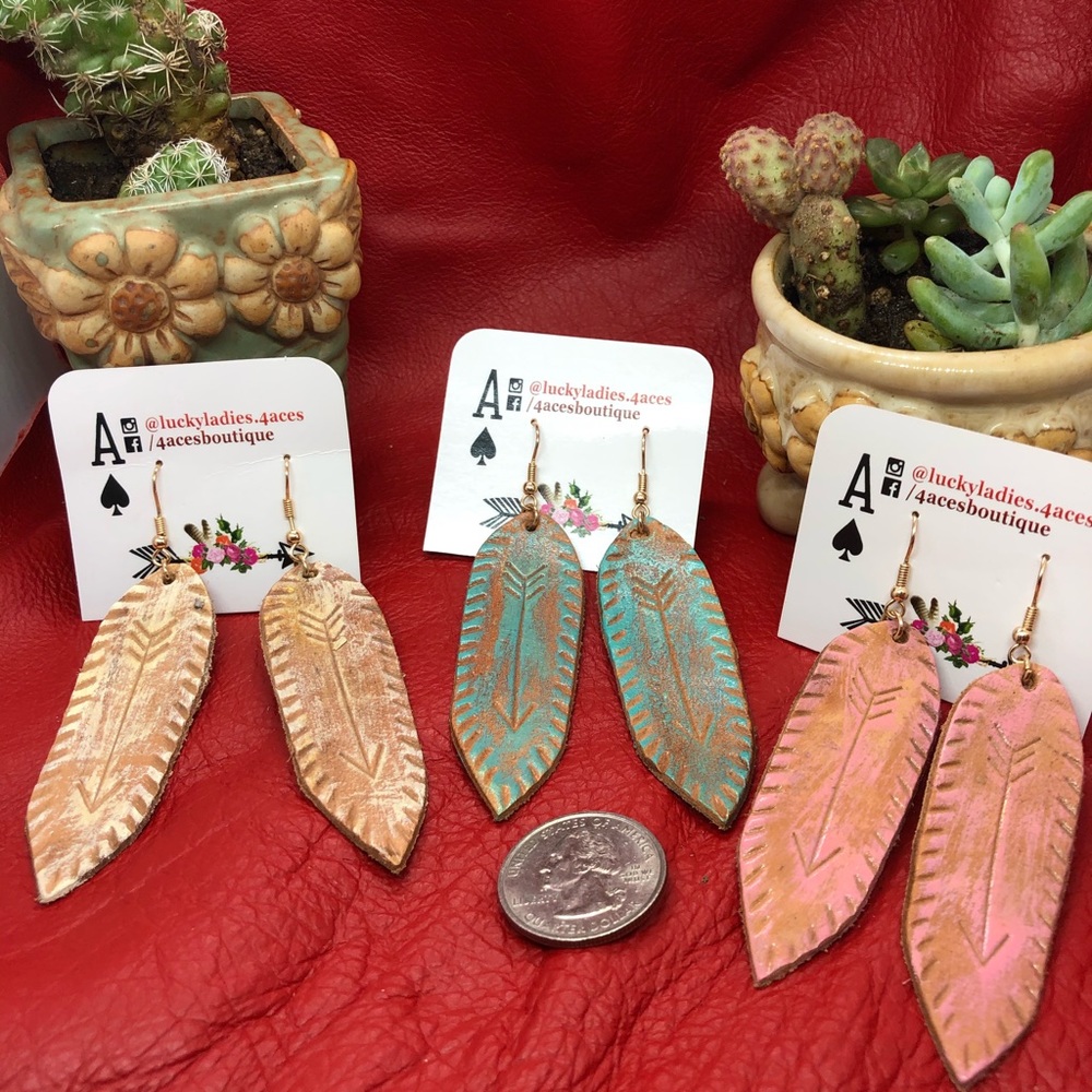 Arrow 🏜 Leather Stamped Painted Earrings Jewelry